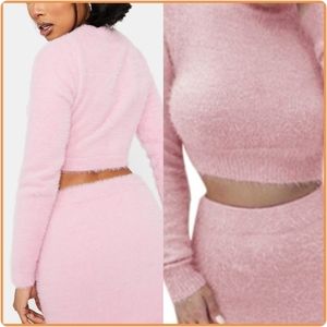 NWT Autumn/Fall Winter Crop Top Long Sleeve Fleece Midi BodyCon  Skirt Set